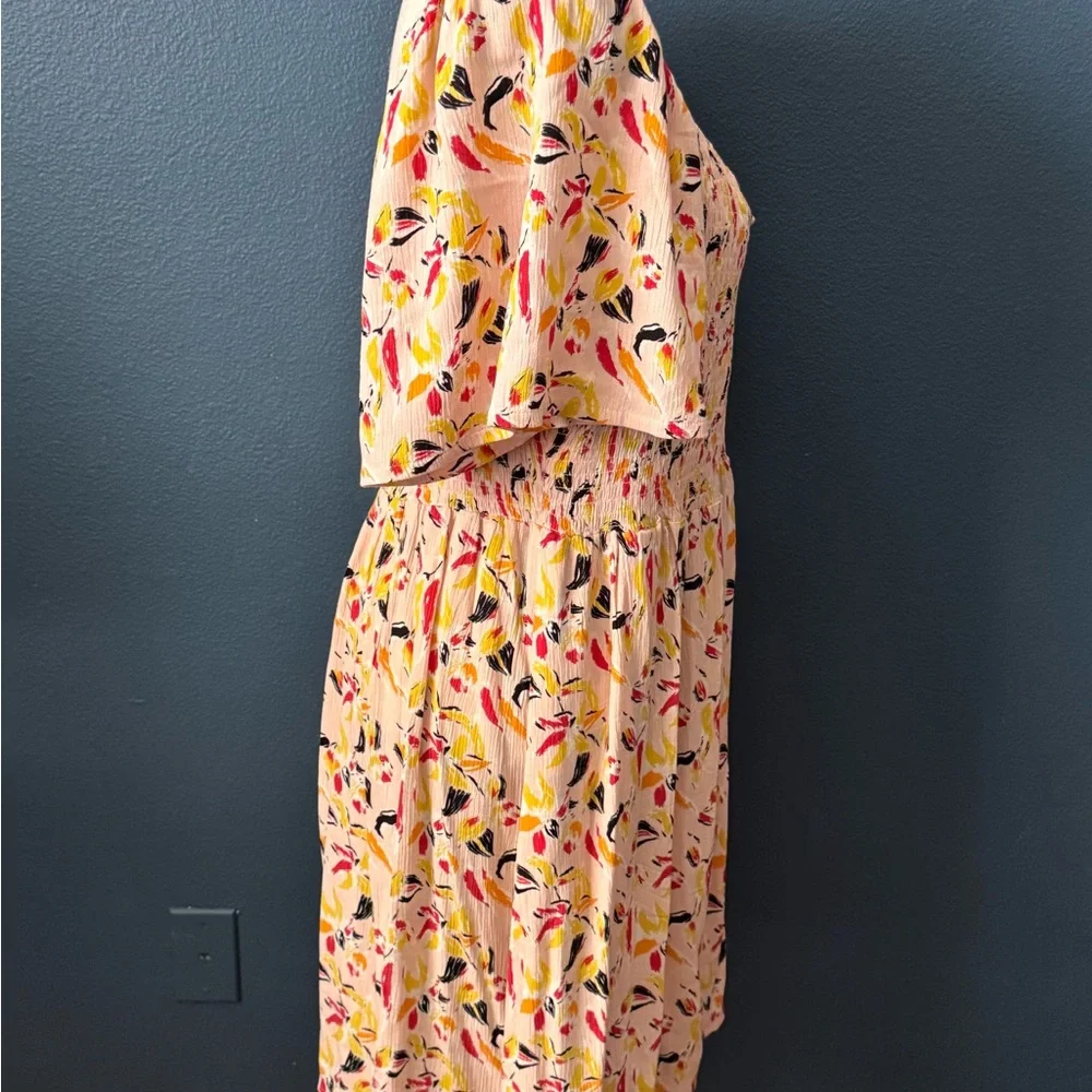 Market & Spruce Pink Floral Smocked Midi Dress with Yellow & Black Accents - Picture 2 of 6
